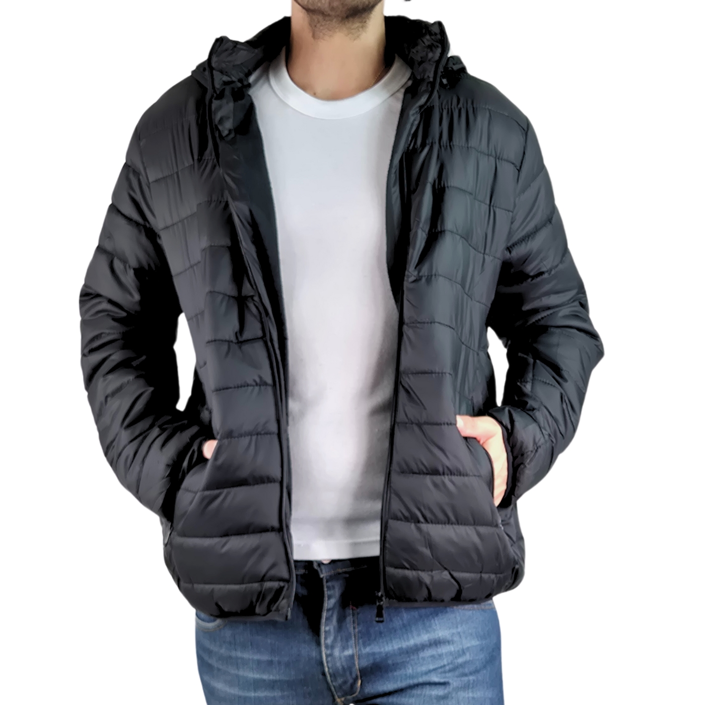 PARKA CHAQUETA HOMBRE FRISADA GORRO CIERRE NEGRO 919 - 1