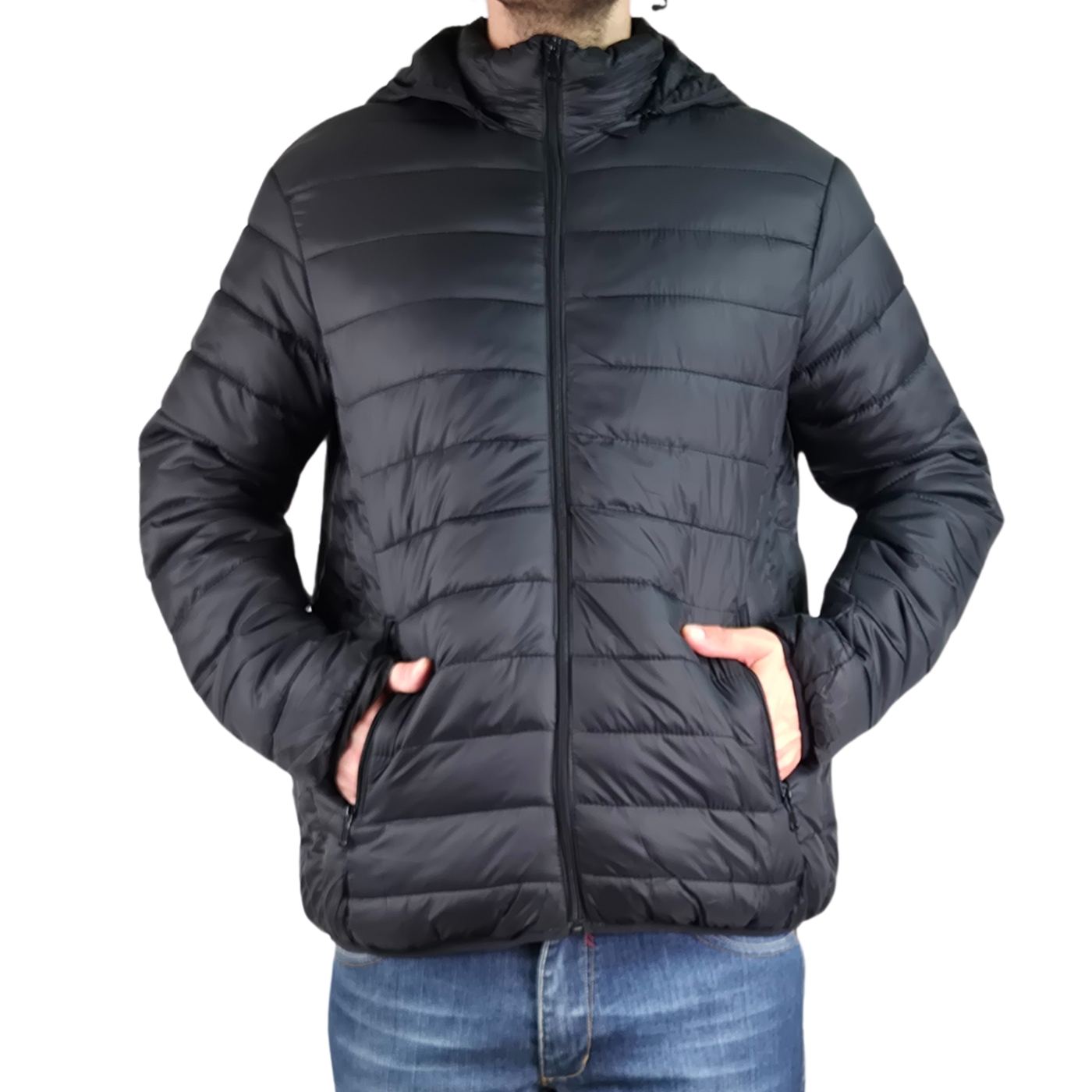 PARKA CHAQUETA HOMBRE FRISADA GORRO CIERRE NEGRO 919 - 2