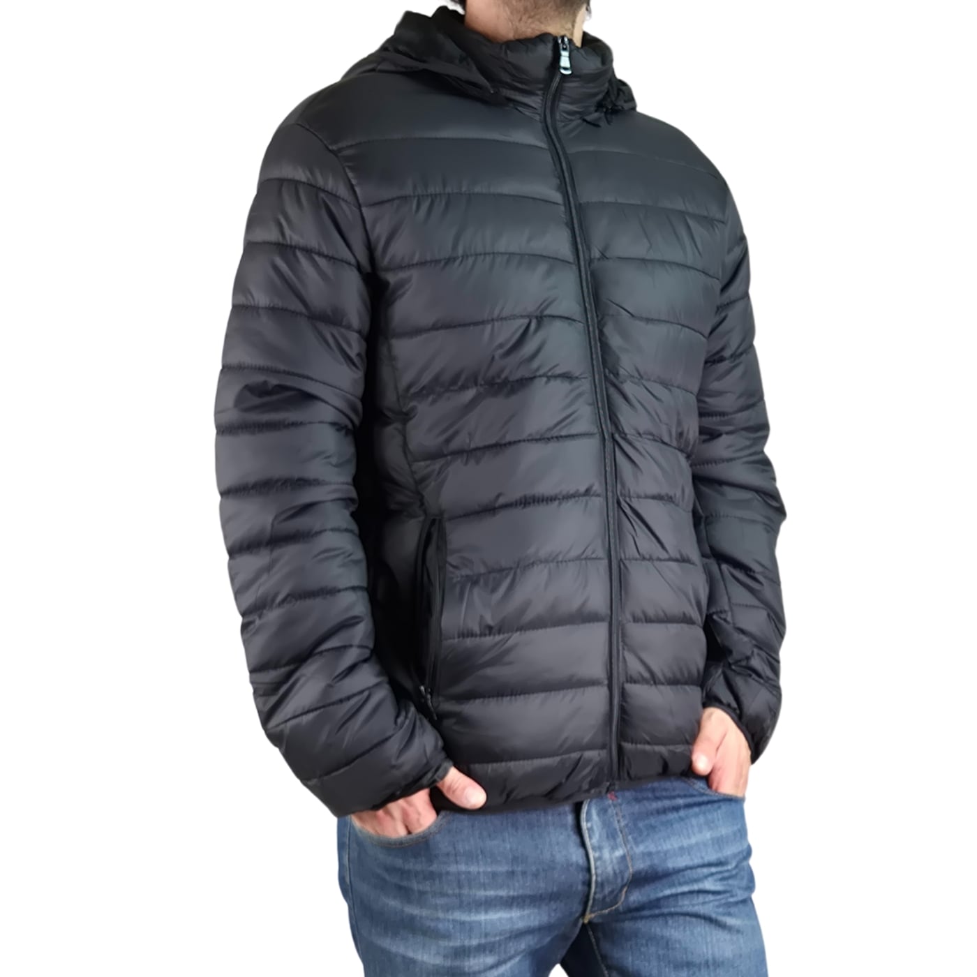 PARKA CHAQUETA HOMBRE FRISADA GORRO CIERRE NEGRO 919 - 3
