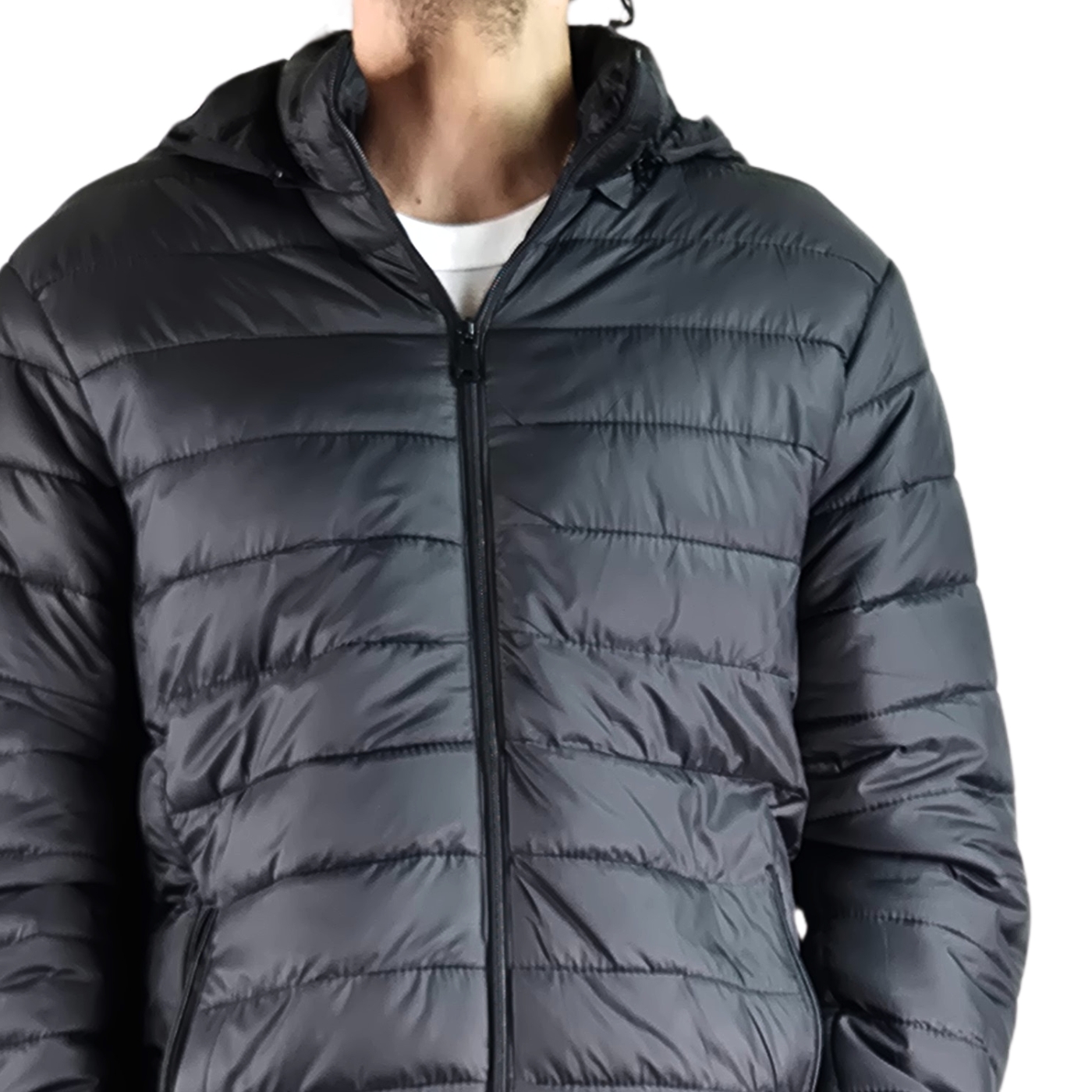 PARKA CHAQUETA HOMBRE FRISADA GORRO CIERRE NEGRO 919 - 4