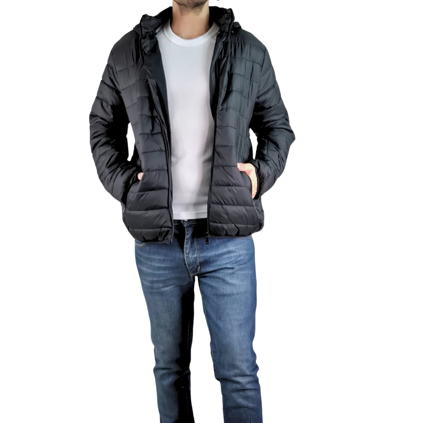 PARKA CHAQUETA HOMBRE FRISADA GORRO CIERRE NEGRO 919 - 5