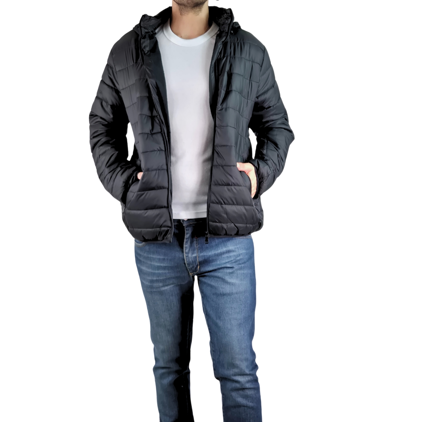 PARKA CHAQUETA HOMBRE FRISADA GORRO CIERRE NEGRO 919 - 6