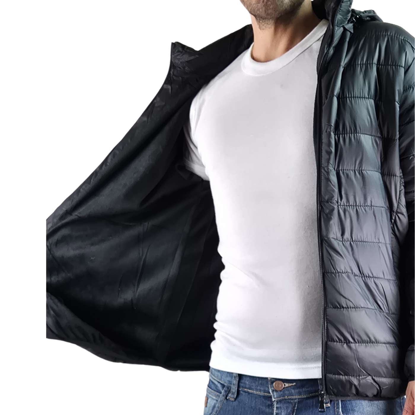 PARKA CHAQUETA HOMBRE FRISADA GORRO CIERRE NEGRO 919 - 6