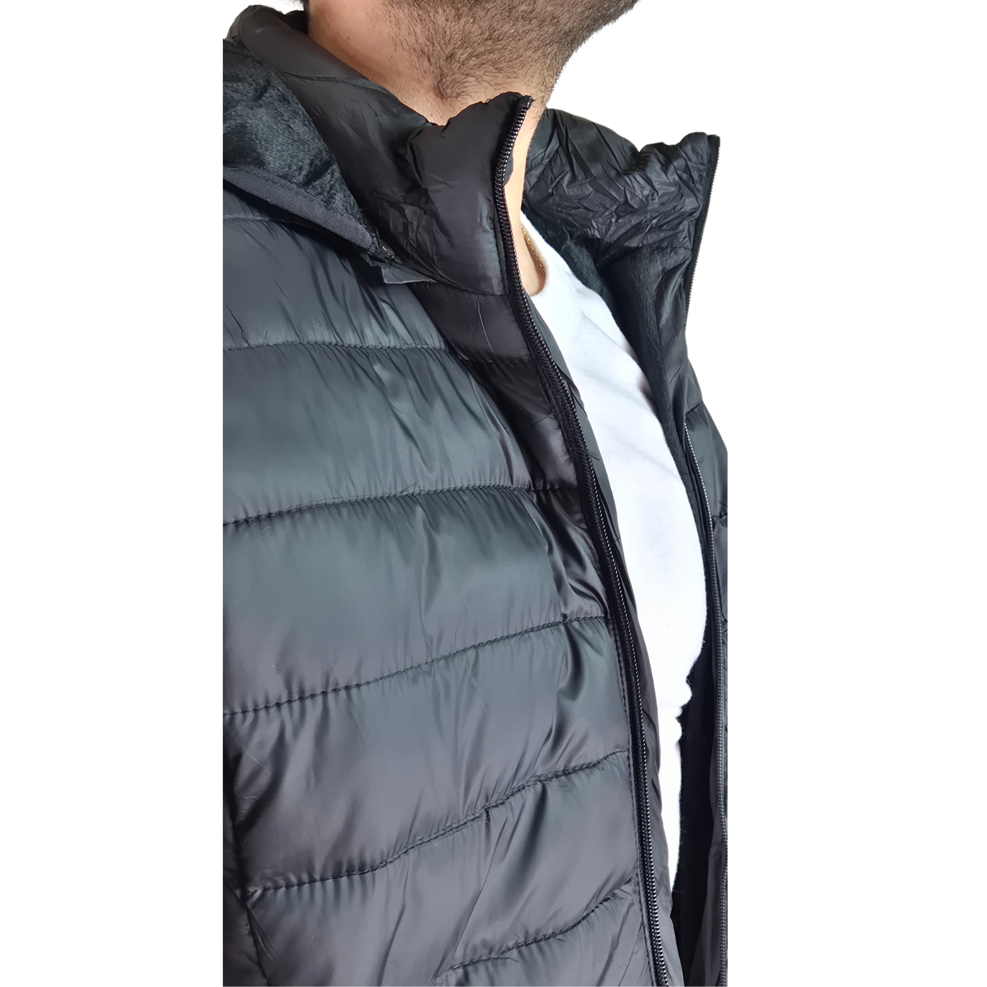 PARKA CHAQUETA HOMBRE FRISADA GORRO CIERRE NEGRO 919 - 7