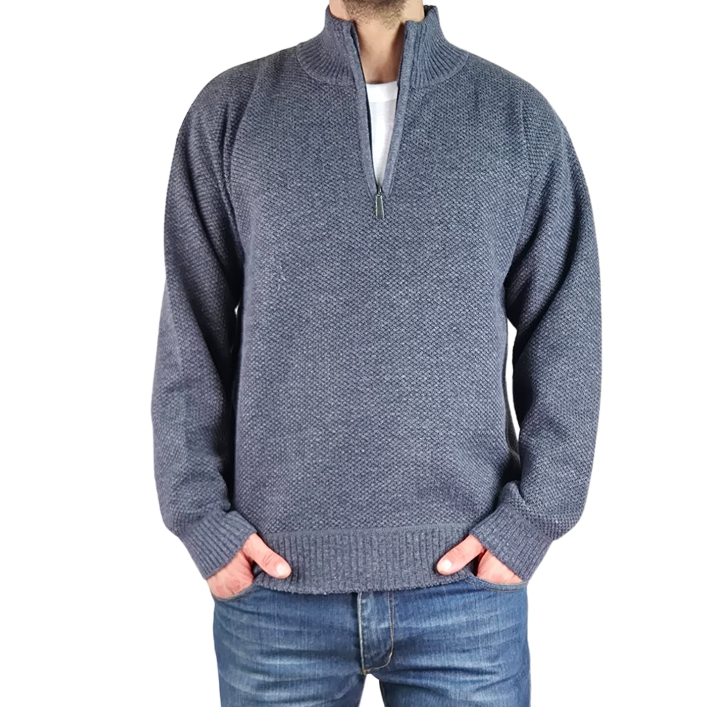 SWEATER HOMBRE FRIZADO TEJIDO CUELLO ALTO CIERRE COLORES 2097 - 1