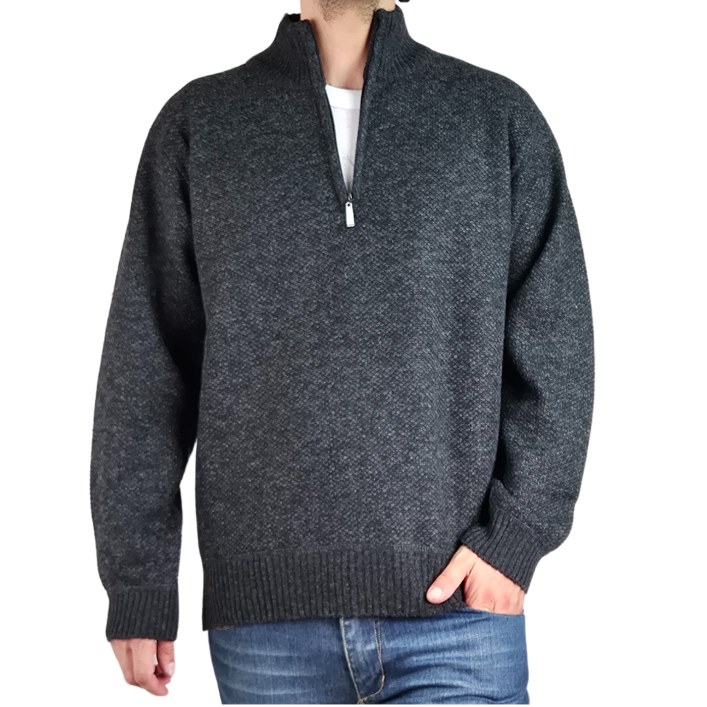 SWEATER HOMBRE FRIZADO TEJIDO CUELLO ALTO CIERRE COLORES 2097 - 1