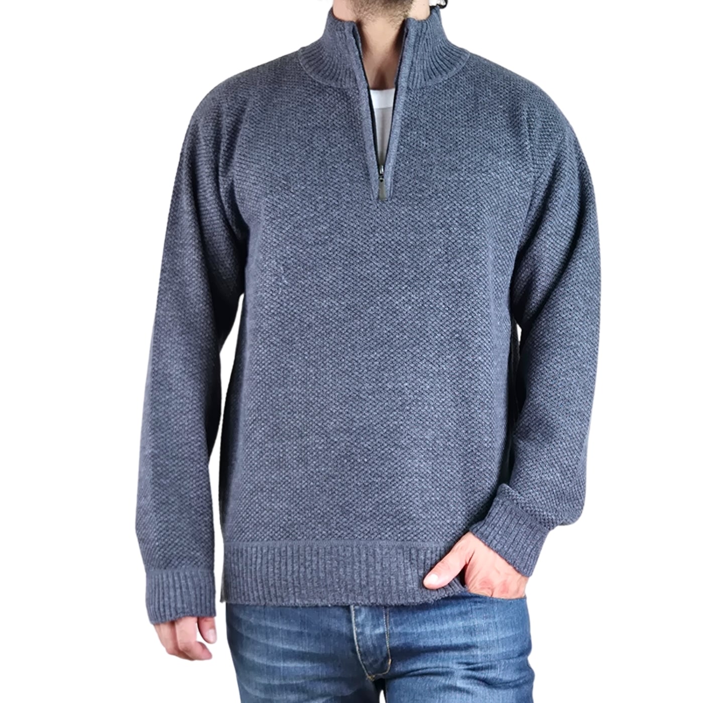SWEATER HOMBRE FRIZADO TEJIDO CUELLO ALTO CIERRE COLORES 2097 - 3