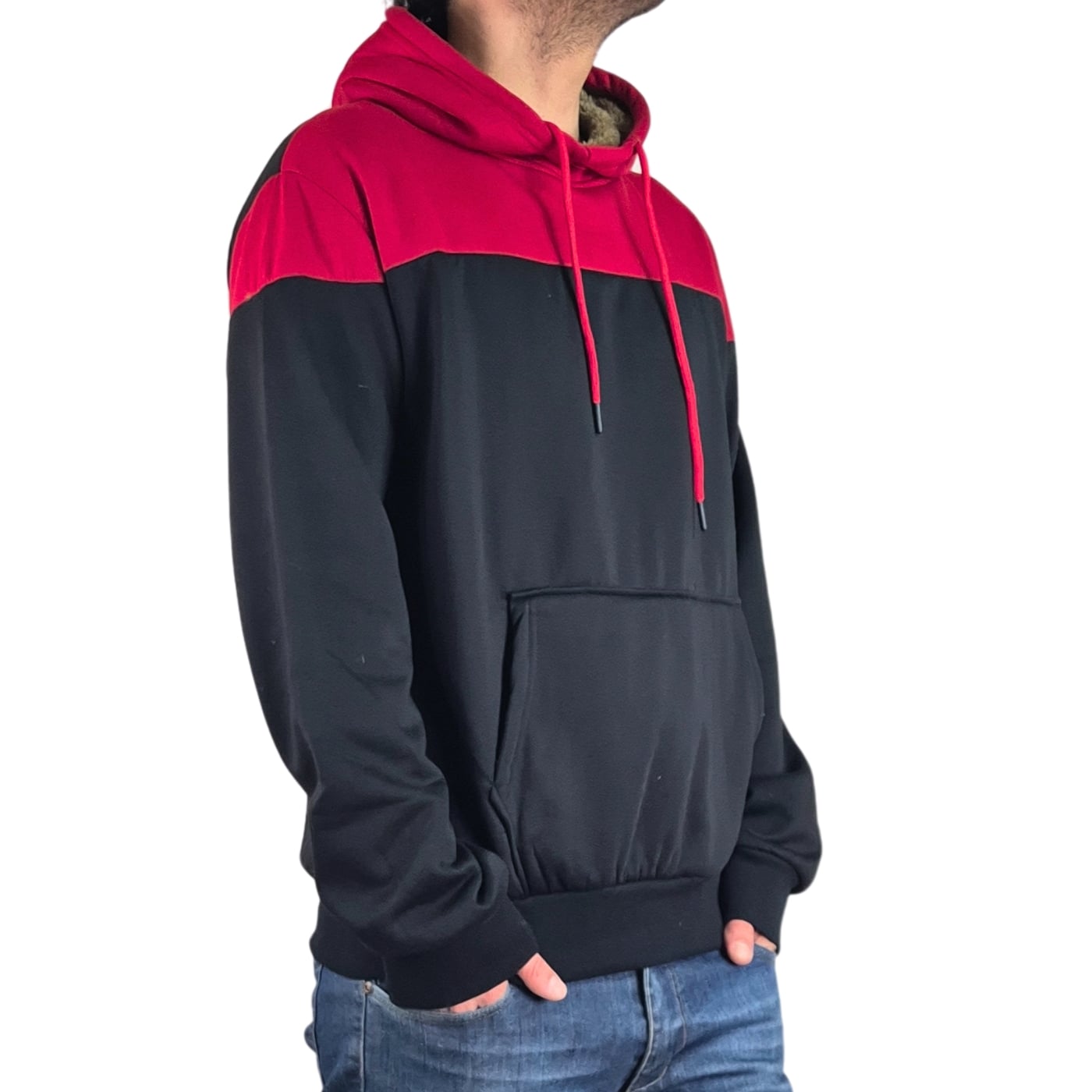 POLERON HOMBRE INVIERNO FORRO PIEL CON GORRO BI-COLOR 7498 - 1