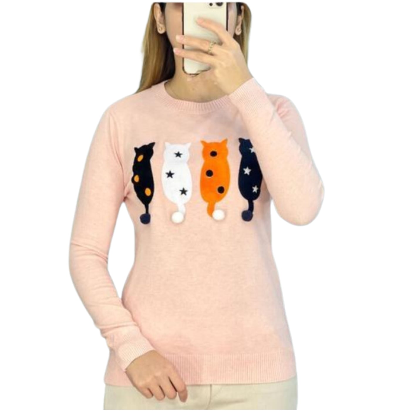 SWEATER MUJER ALGODÓN OTOÑO INVIERNO TEJIDO SUAVE DISEÑO GATITO 536 - 1