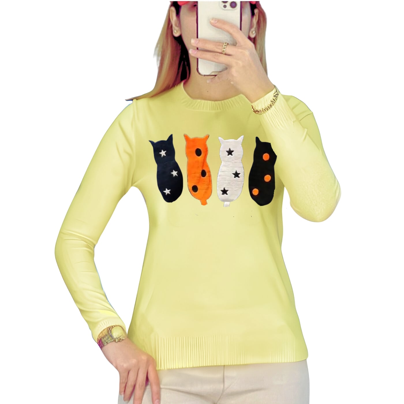 SWEATER MUJER ALGODÓN OTOÑO INVIERNO TEJIDO SUAVE DISEÑO GATITO 536 - 1