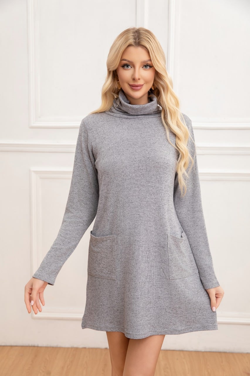 SWEATER MINI VESTIDO CORTO TEJIDO MUJER CUELLO ALTO DOBLE 2001 - 1