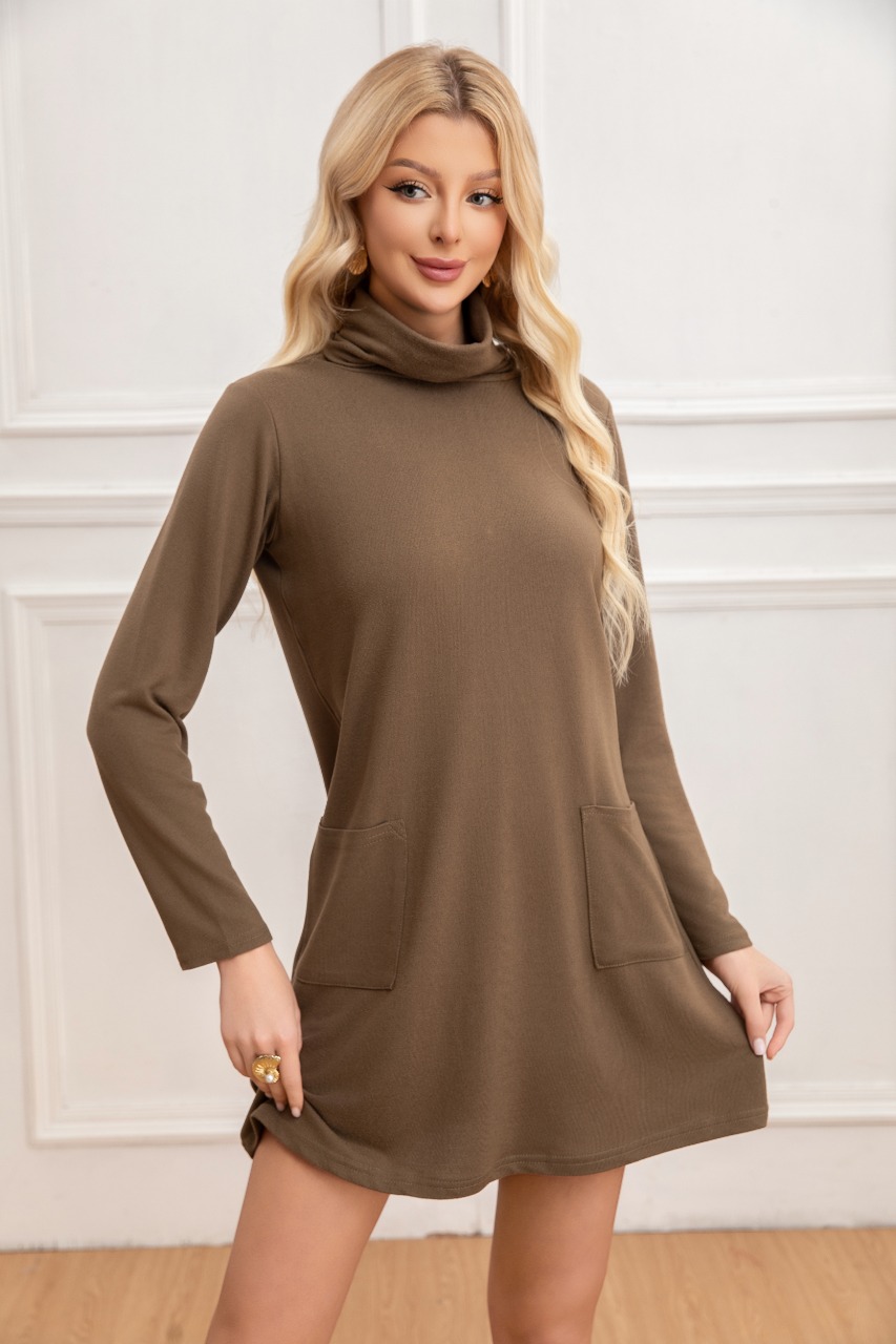 SWEATER MINI VESTIDO CORTO TEJIDO MUJER CUELLO ALTO DOBLE 2001 - 1