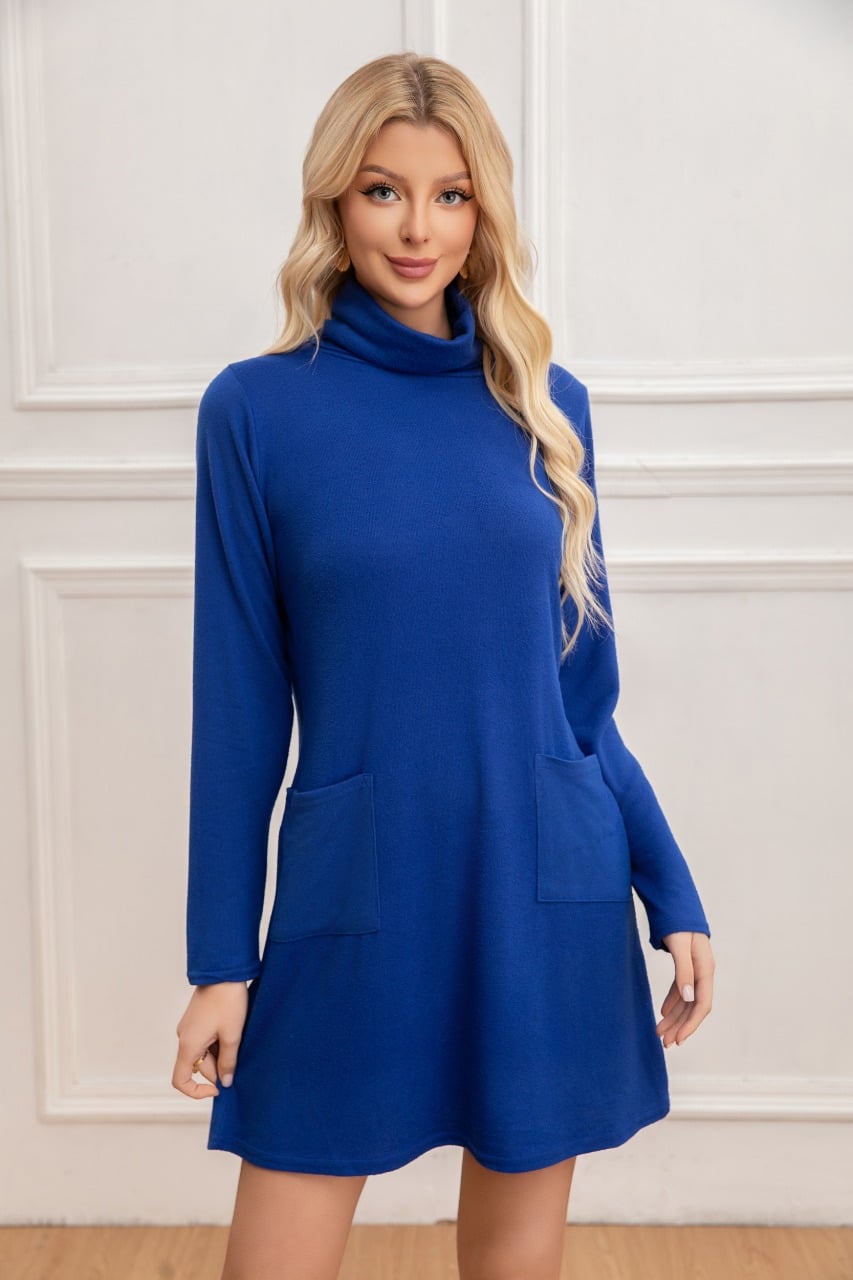 SWEATER MINI VESTIDO CORTO TEJIDO MUJER CUELLO ALTO DOBLE 2001 - 1