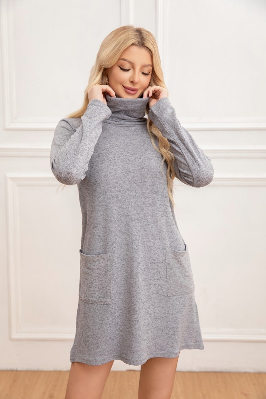 SWEATER MINI VESTIDO CORTO TEJIDO MUJER CUELLO ALTO DOBLE 2001 - 2