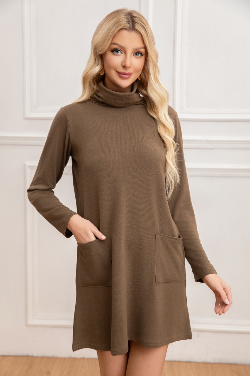 SWEATER MINI VESTIDO CORTO TEJIDO MUJER CUELLO ALTO DOBLE 2001 - 2