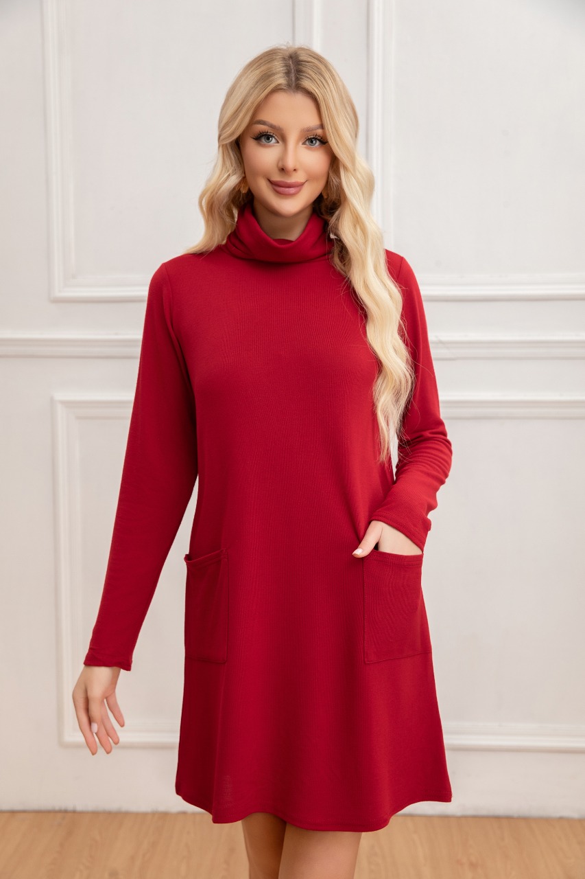 SWEATER MINI VESTIDO CORTO TEJIDO MUJER CUELLO ALTO DOBLE 2001 - 2
