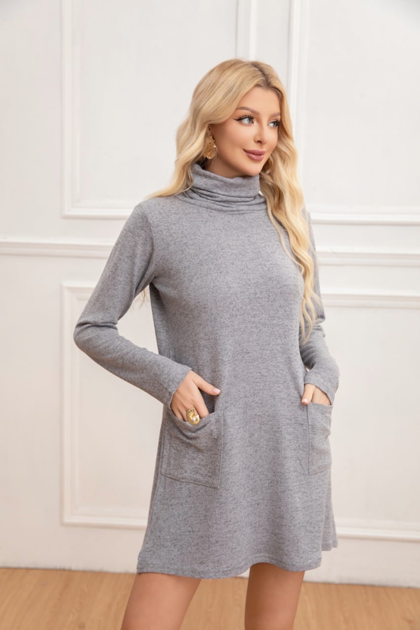 SWEATER MINI VESTIDO CORTO TEJIDO MUJER CUELLO ALTO DOBLE 2001 - 3