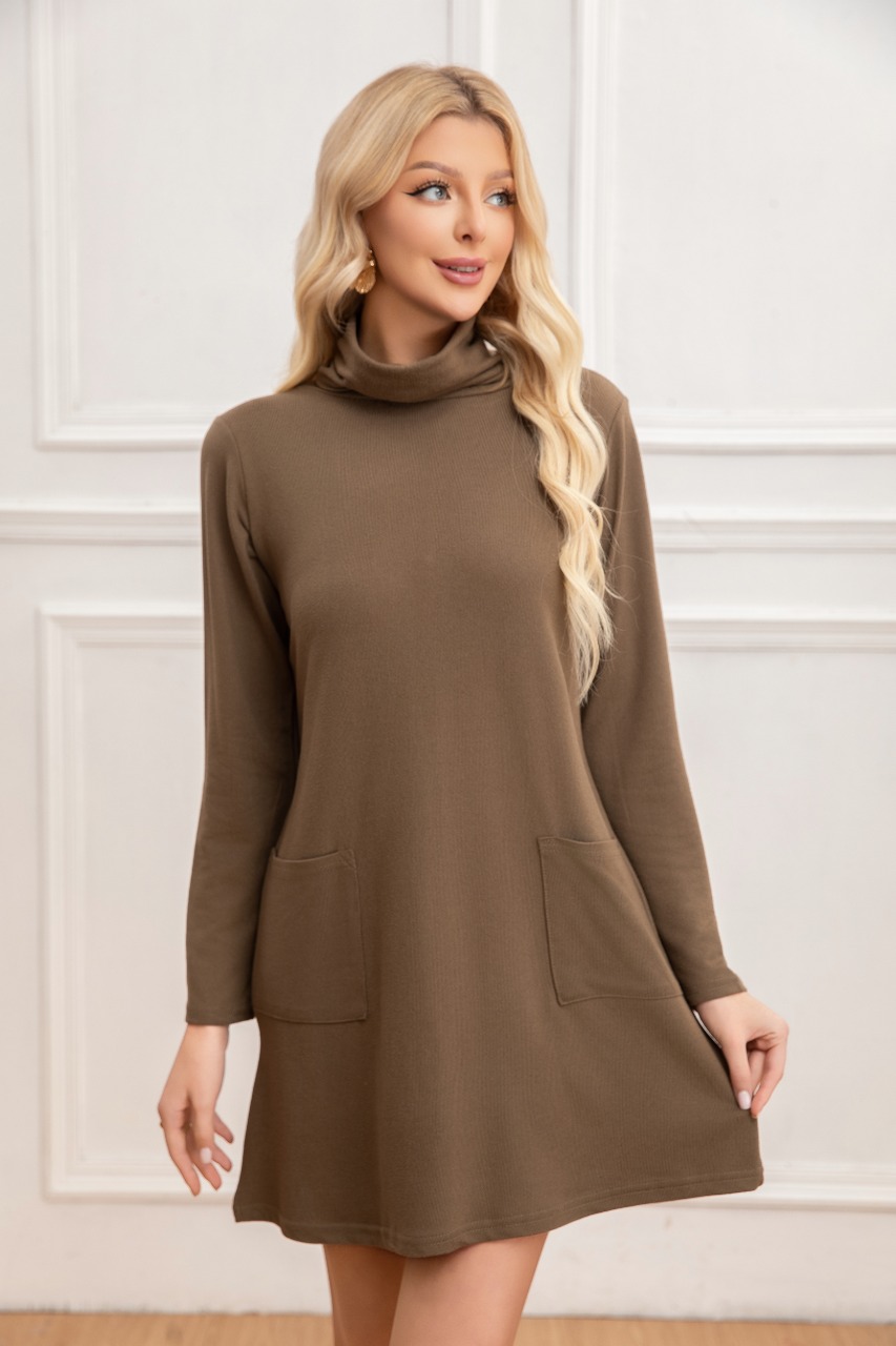 SWEATER MINI VESTIDO CORTO TEJIDO MUJER CUELLO ALTO DOBLE 2001 - 3