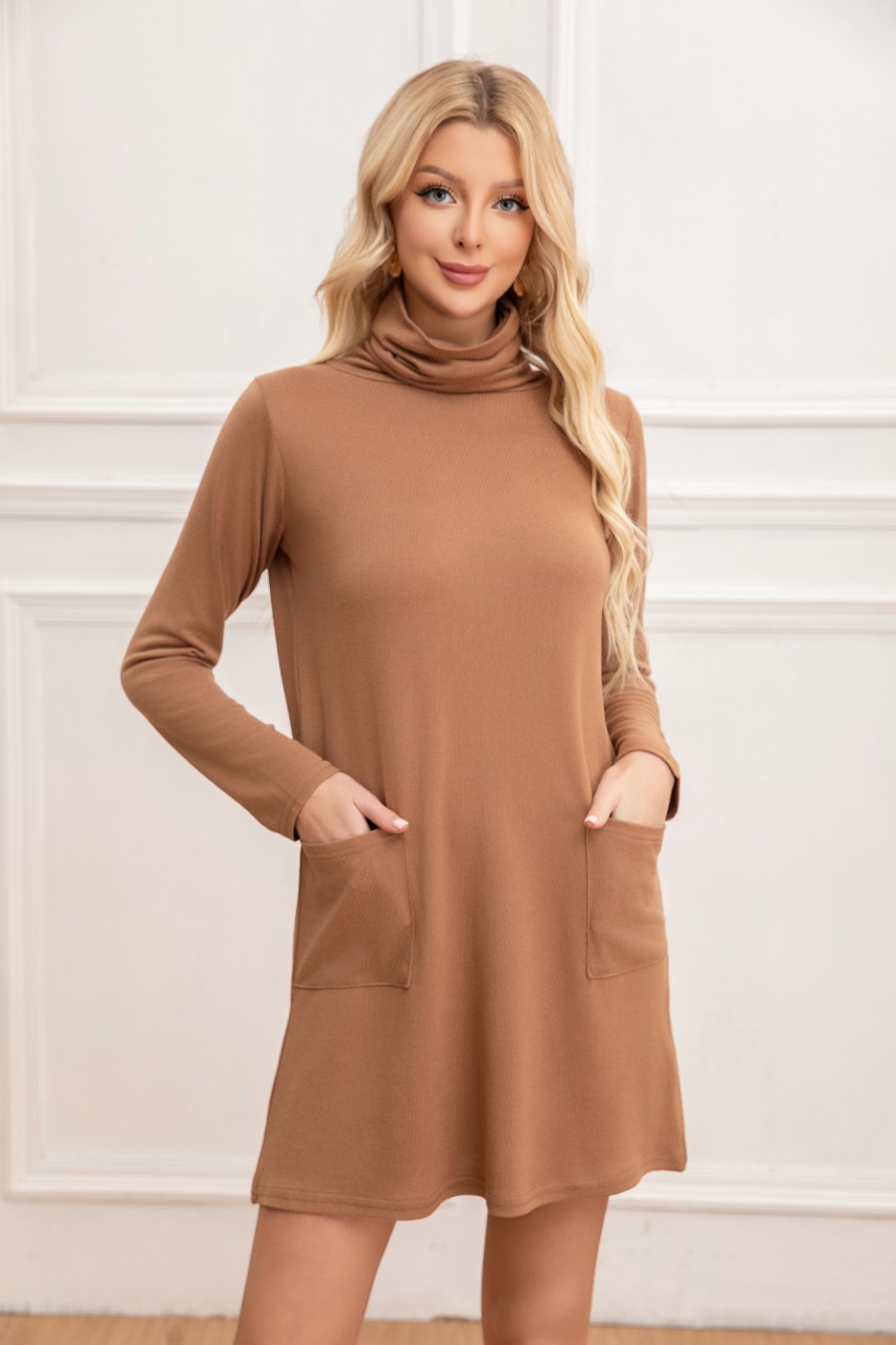 SWEATER MINI VESTIDO CORTO TEJIDO MUJER CUELLO ALTO DOBLE 2001 - 3