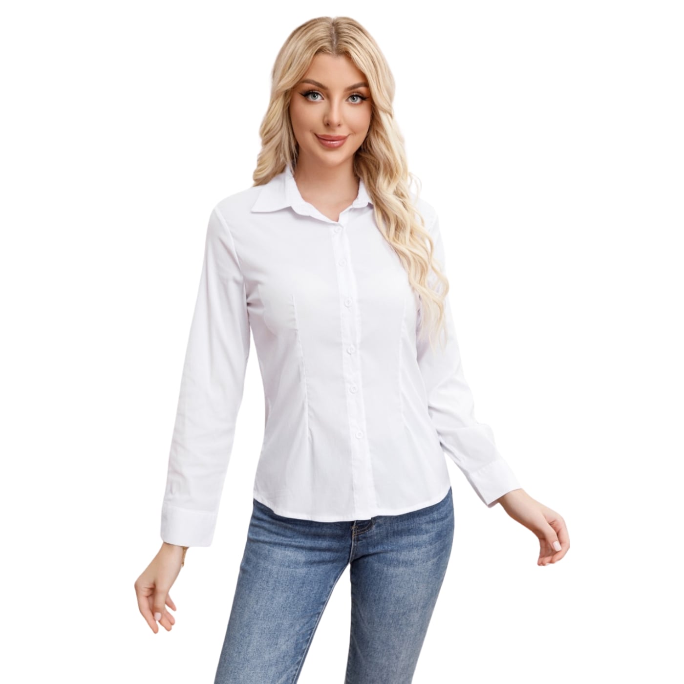 BLUSA MUJER MANGA LARGA ELASTICADA LISA BOTONES FORMAL 0056 - 1