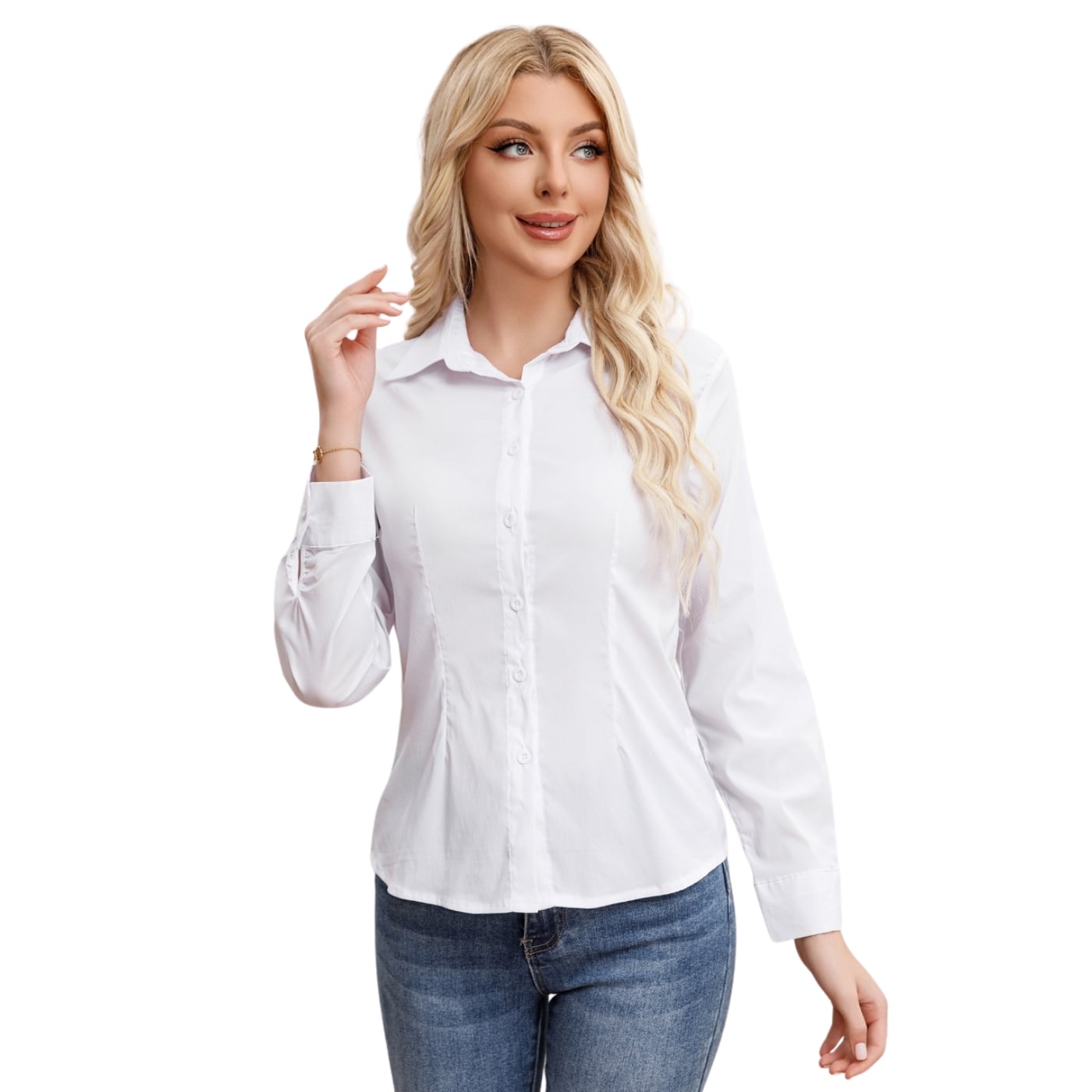 BLUSA MUJER MANGA LARGA ELASTICADA LISA BOTONES FORMAL 0056 - 2