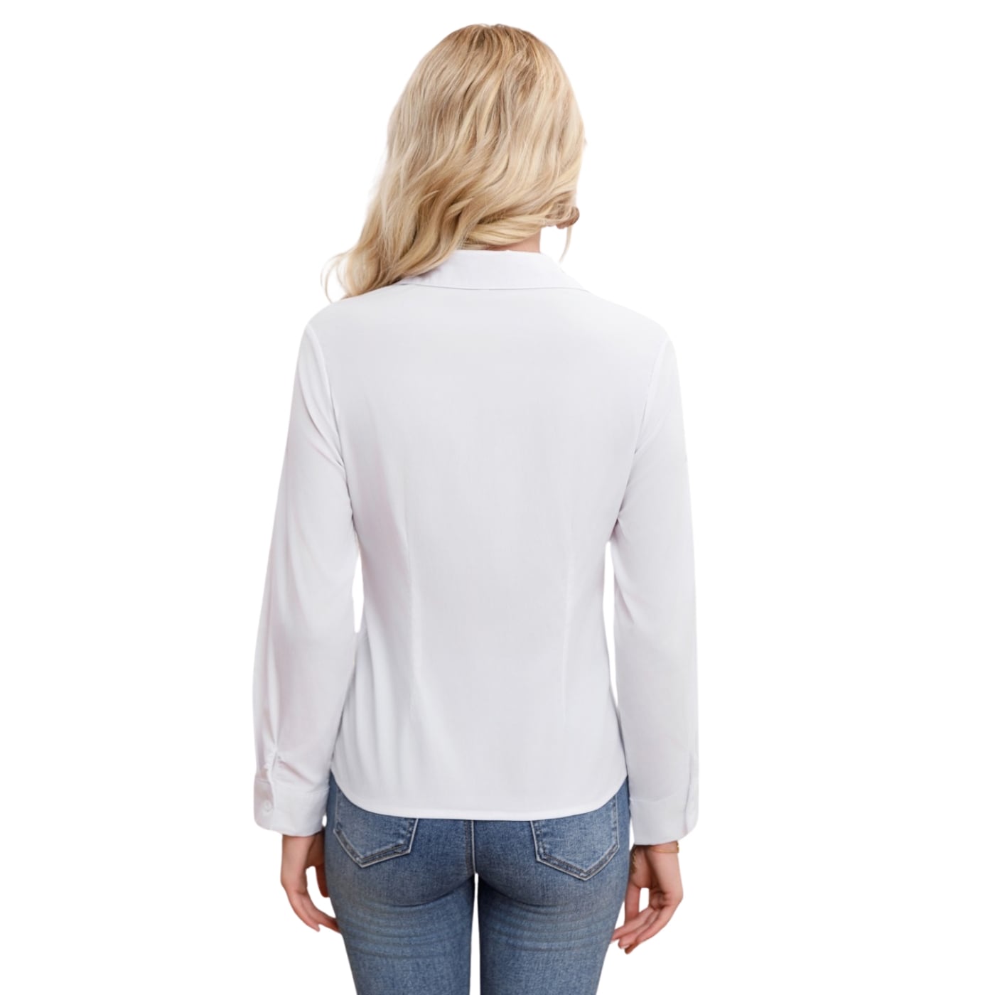 BLUSA MUJER MANGA LARGA ELASTICADA LISA BOTONES FORMAL 0056 - 3