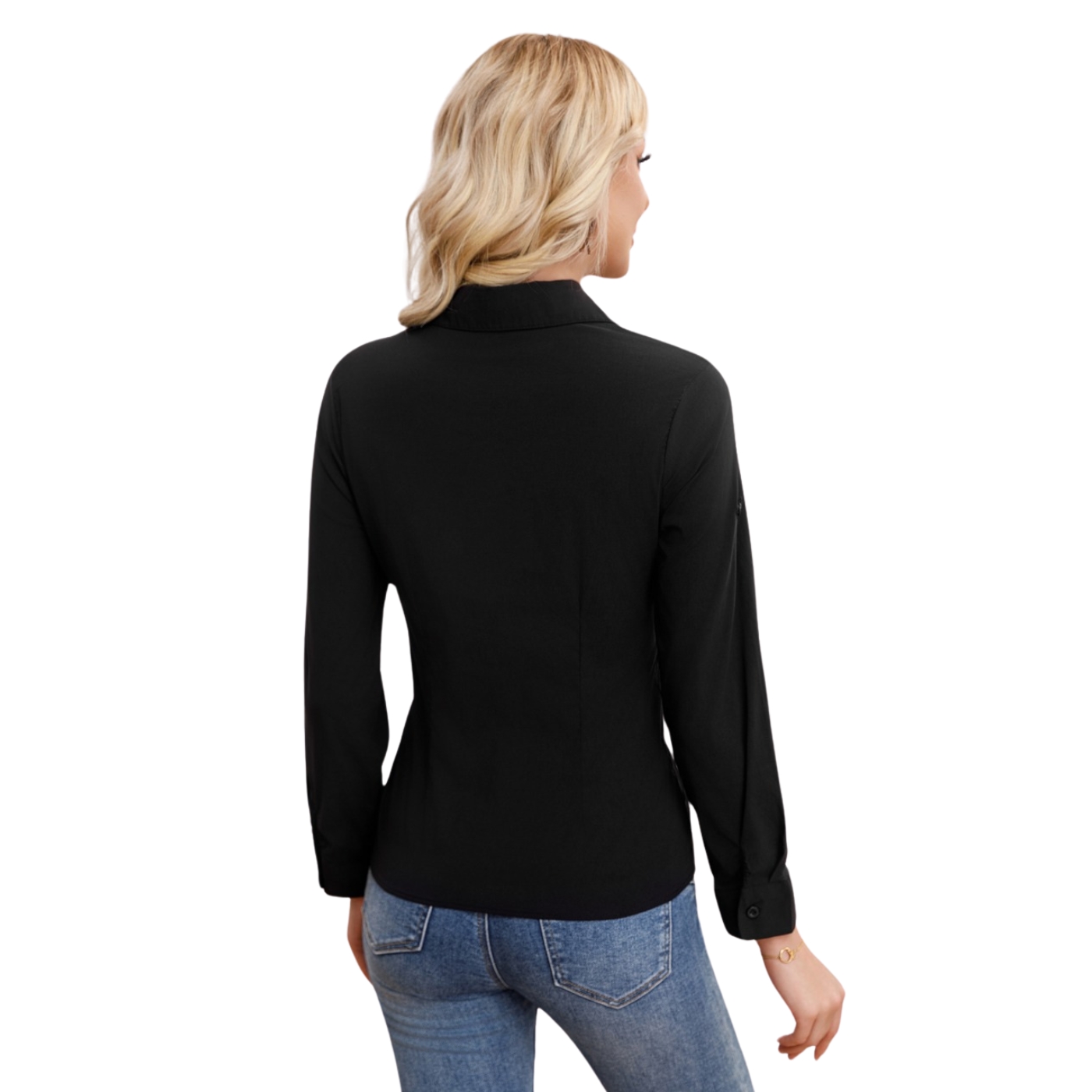 BLUSA MUJER MANGA LARGA ELASTICADA LISA BOTONES FORMAL 0056 - 4
