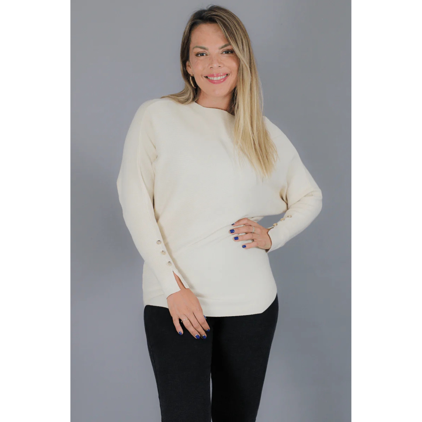 SWEATER MUJER MANGA LARGA MURCIÉLAGO TEJIDO BOTONES 6020 - 1