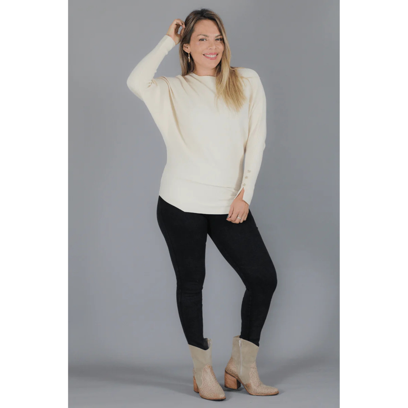SWEATER MUJER MANGA LARGA MURCIÉLAGO TEJIDO BOTONES 6020 - 2