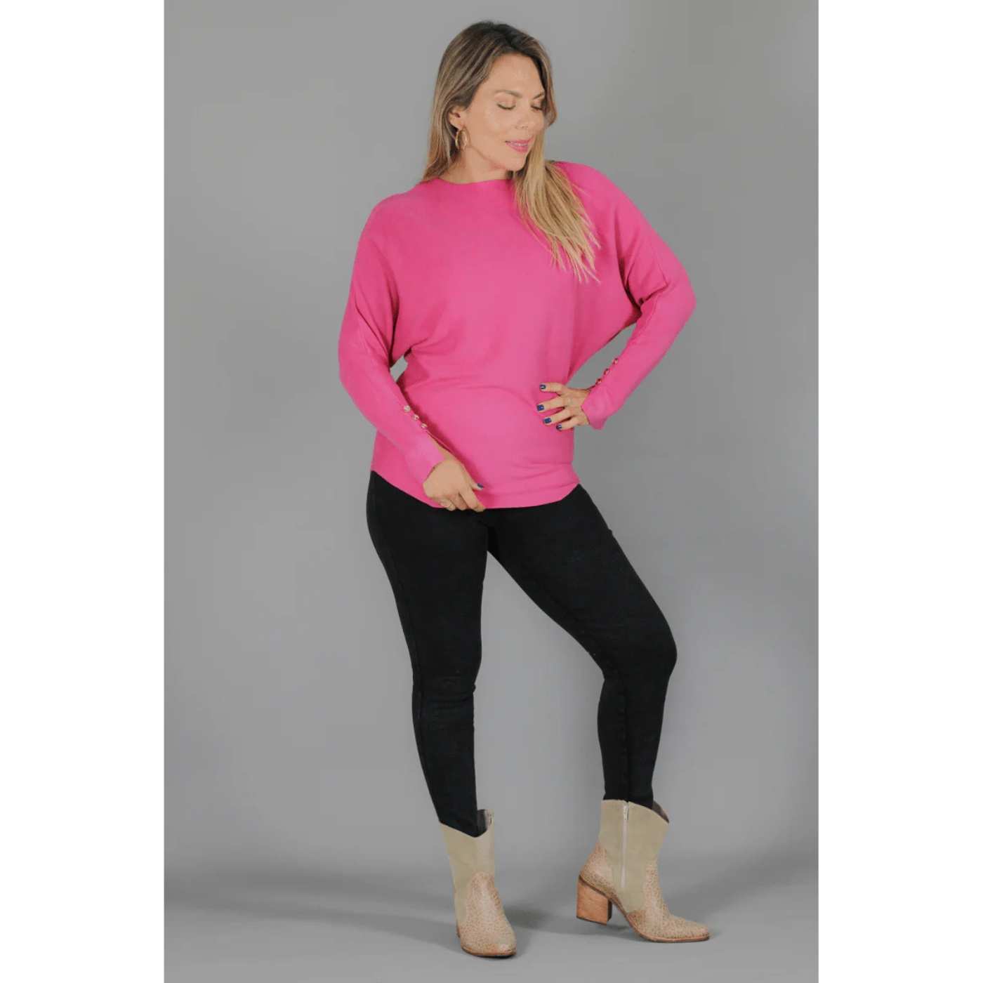 SWEATER MUJER MANGA LARGA MURCIÉLAGO TEJIDO BOTONES 6020 - 2