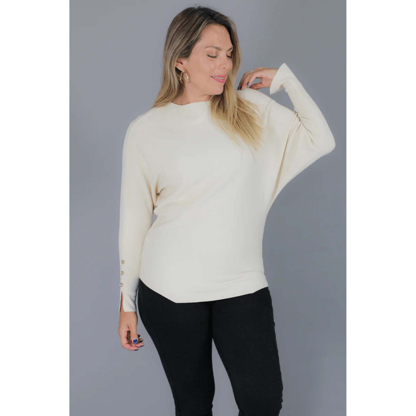 SWEATER MUJER MANGA LARGA MURCIÉLAGO TEJIDO BOTONES 6020 - 3