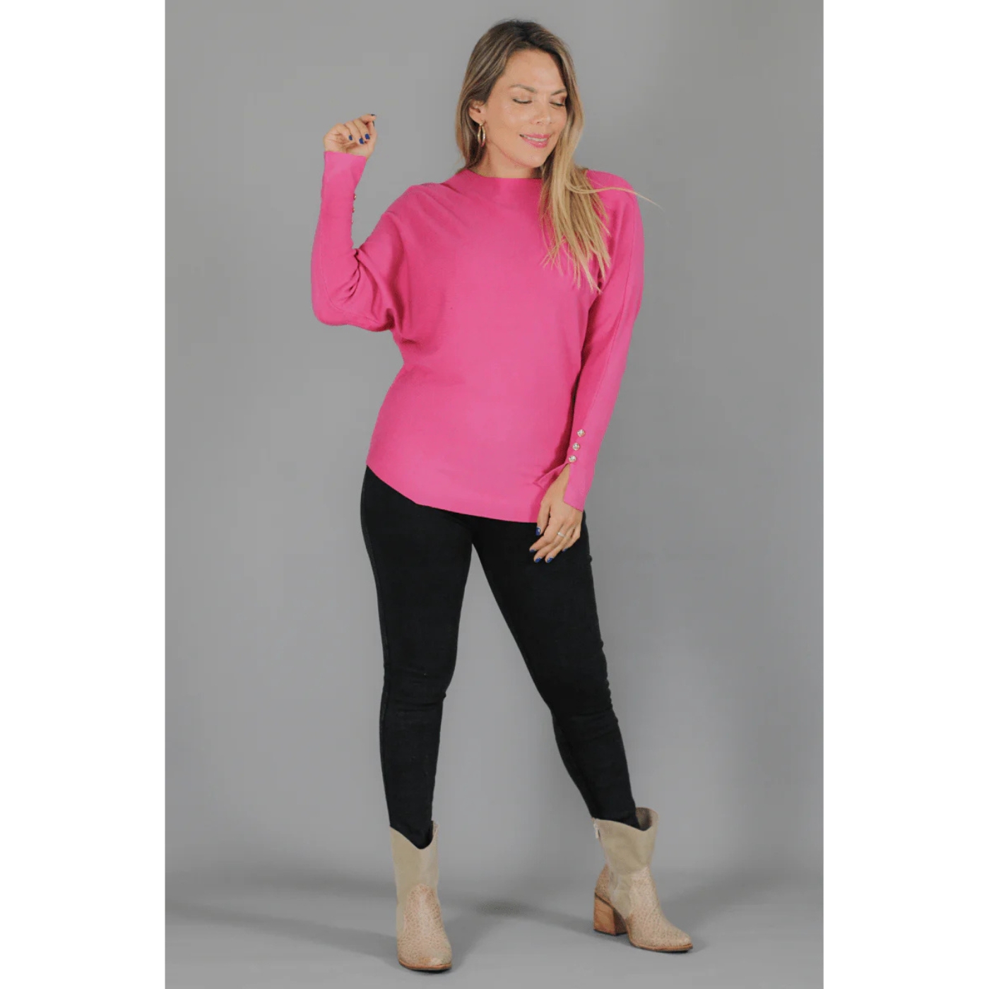 SWEATER MUJER MANGA LARGA MURCIÉLAGO TEJIDO BOTONES 6020 - 4
