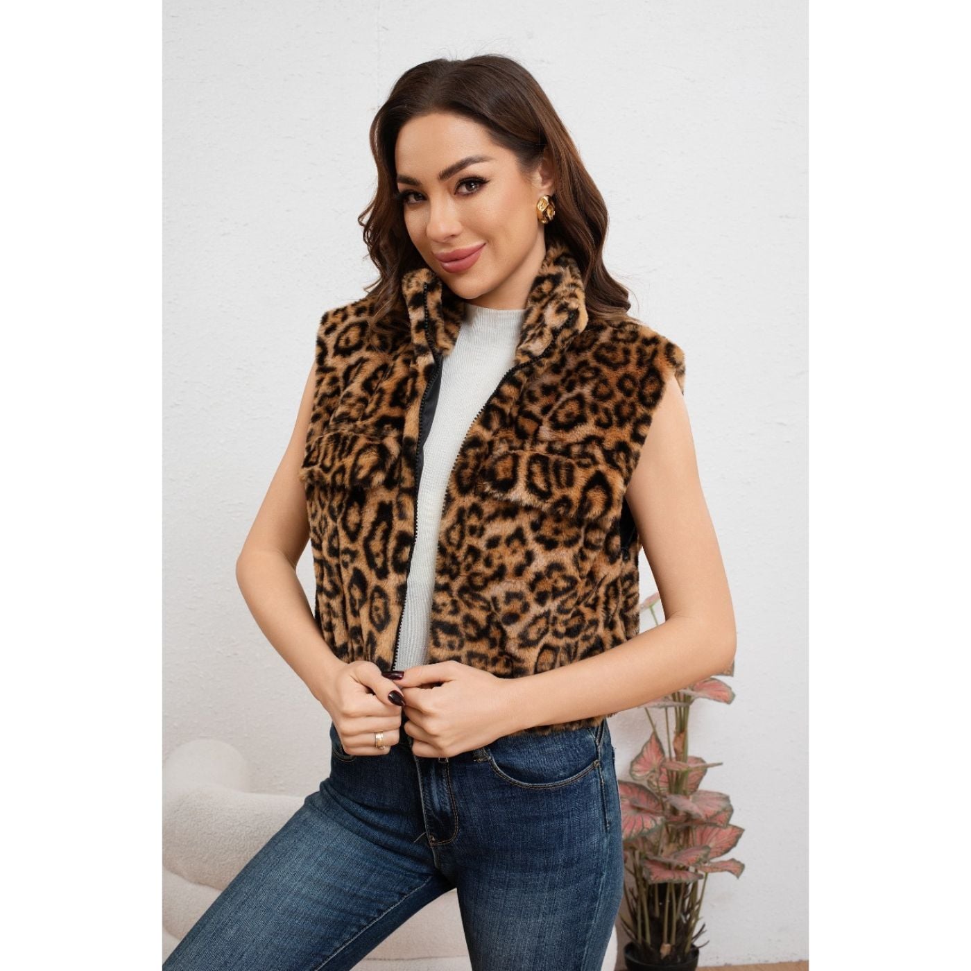 CHAQUETA CORTA MUJER SIN MANGAS PELUDA ANIMAL PRINT 6097 - 1