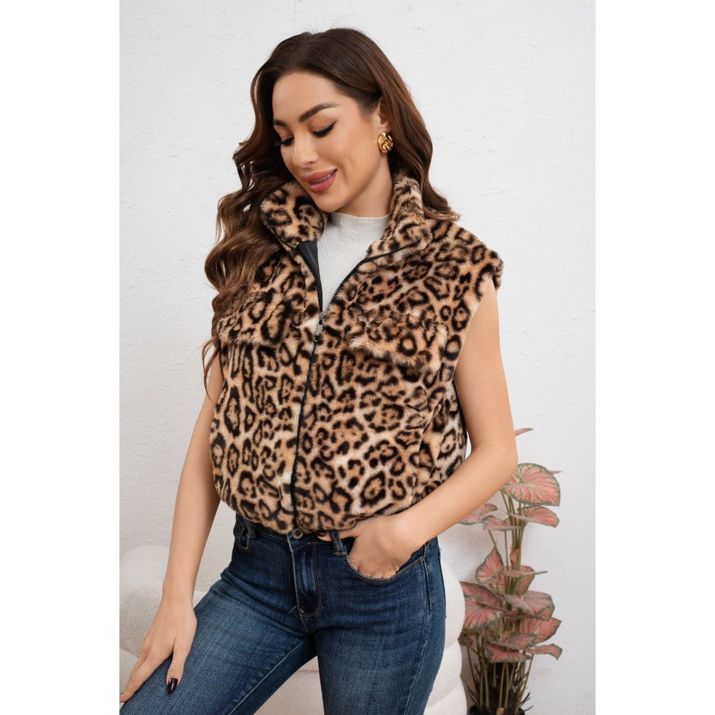 CHAQUETA CORTA MUJER SIN MANGAS PELUDA ANIMAL PRINT 6097 - 2
