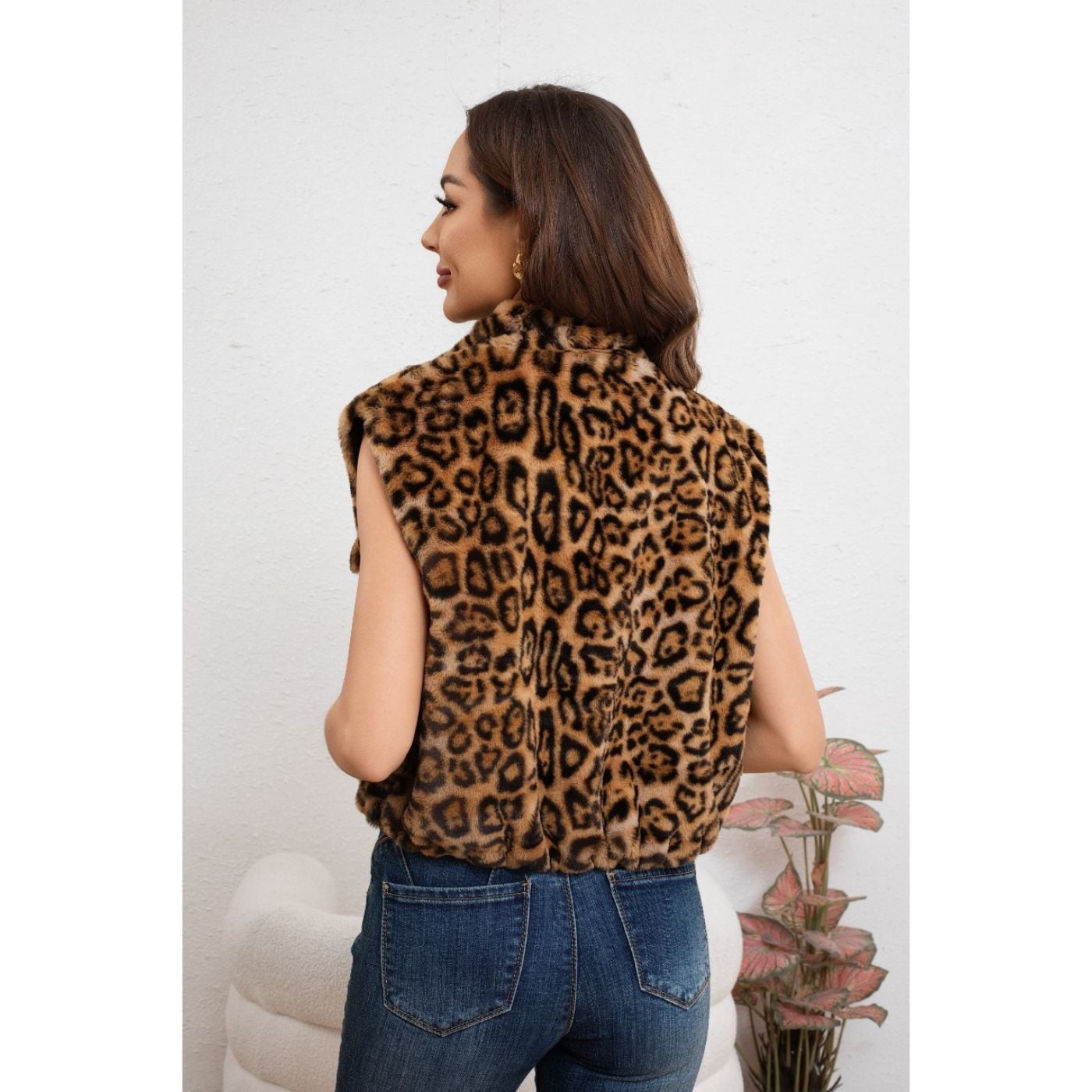 CHAQUETA CORTA MUJER SIN MANGAS PELUDA ANIMAL PRINT 6097 - 3