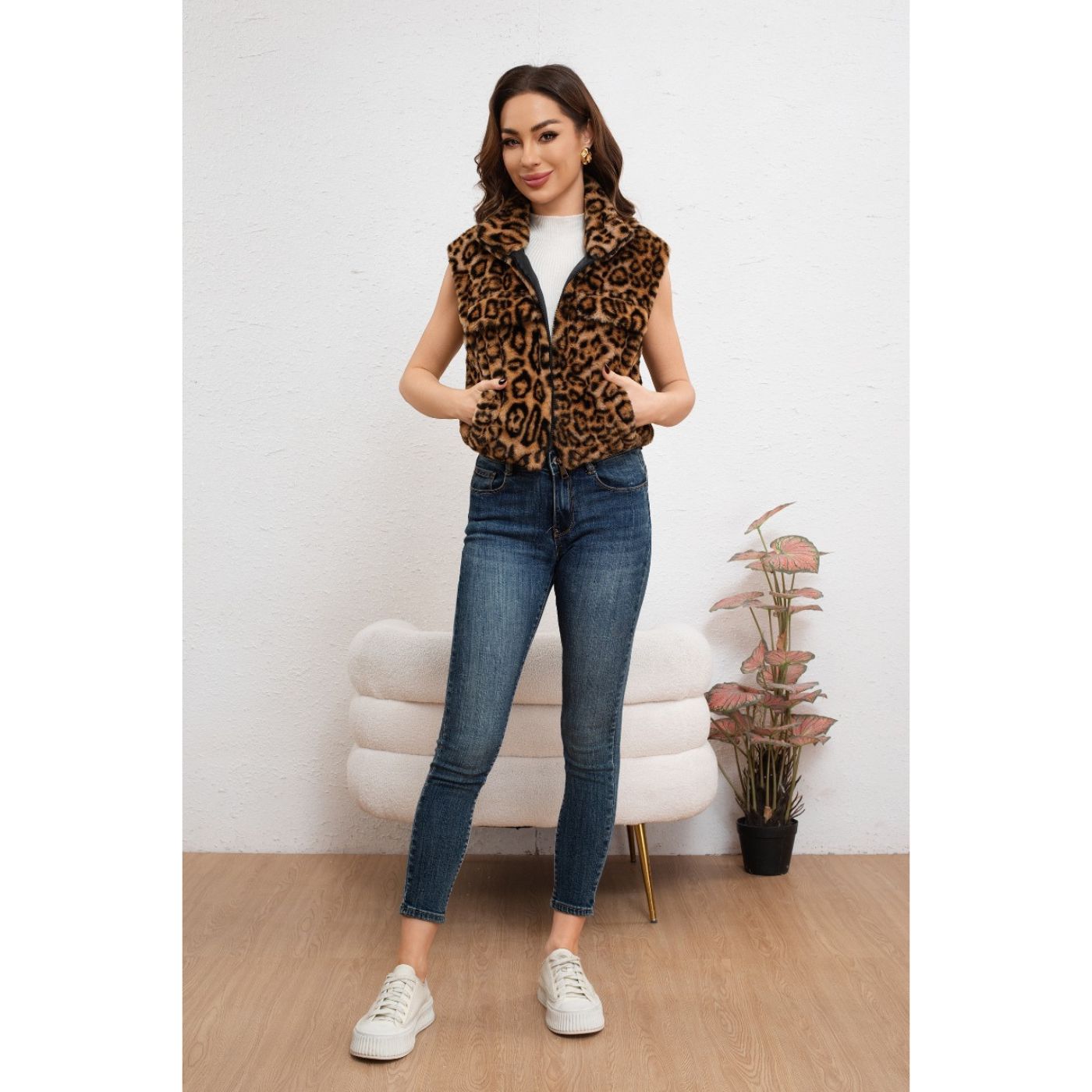 CHAQUETA CORTA MUJER SIN MANGAS PELUDA ANIMAL PRINT 6097 - 4