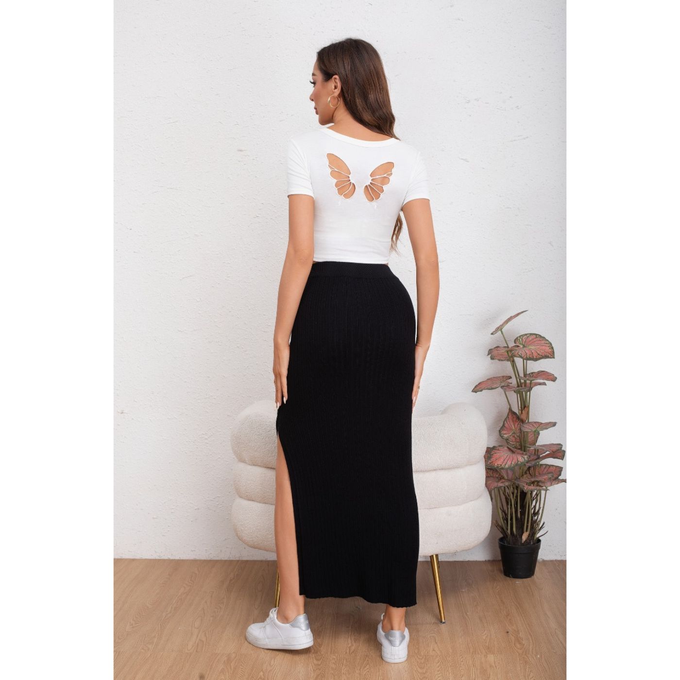 FALDA LARGA ACANALADA MUJER BOTONES ELASTICADA 5061 - 4