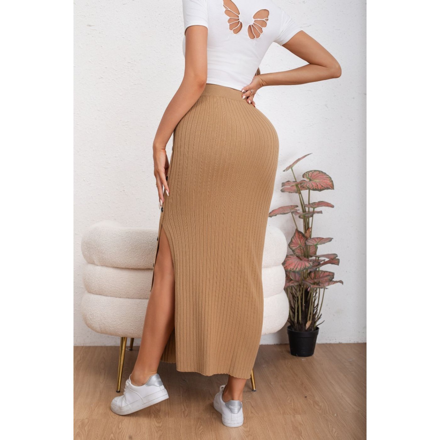 FALDA LARGA ACANALADA MUJER BOTONES ELASTICADA 5061 - 4