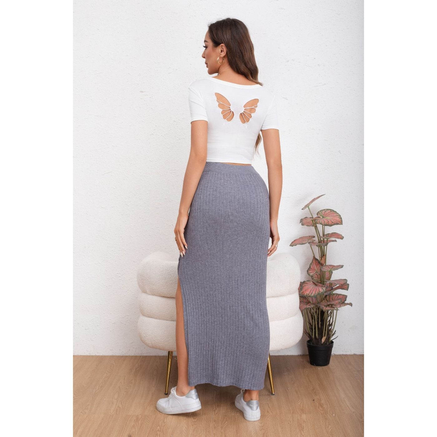 FALDA LARGA ACANALADA MUJER BOTONES ELASTICADA 5061 - 4