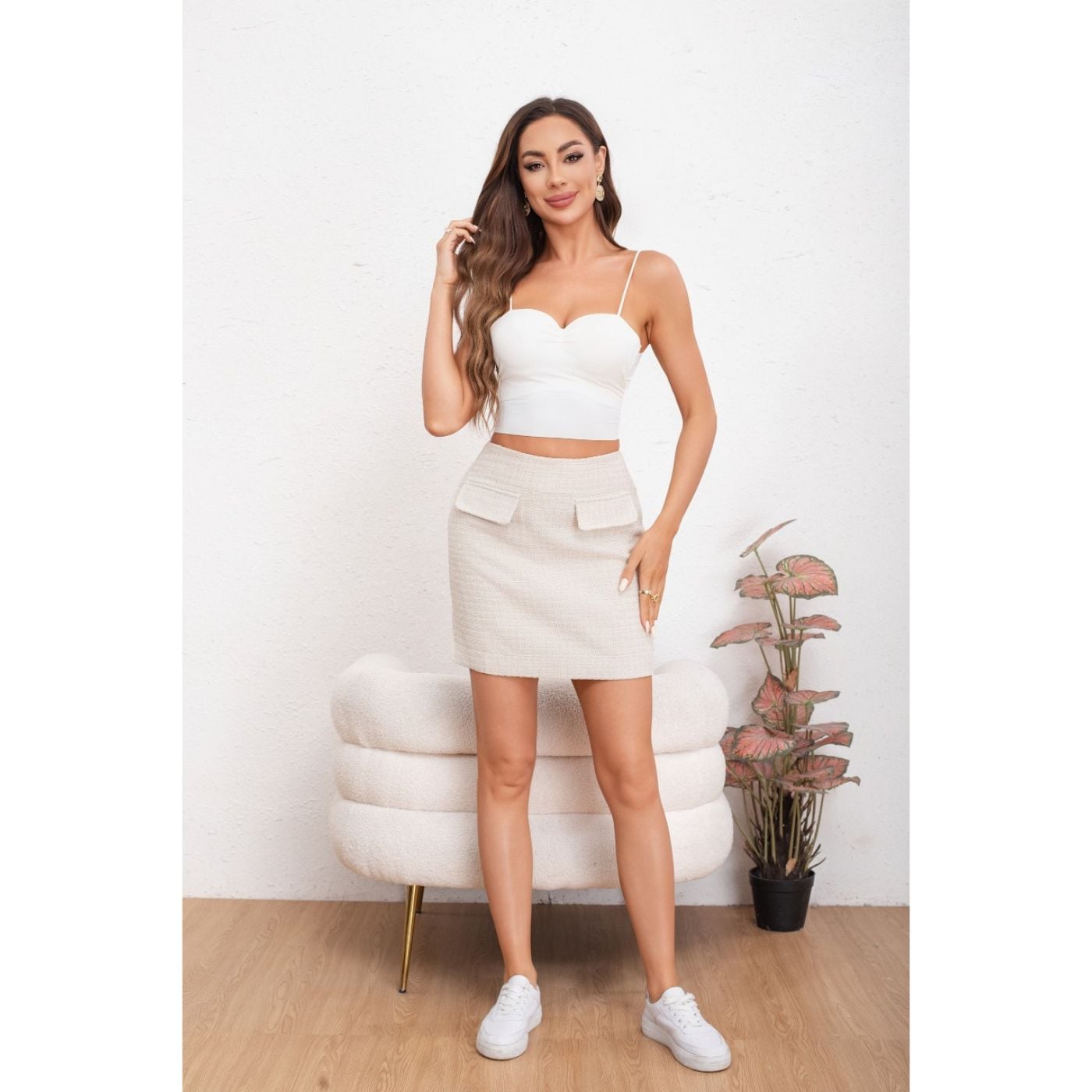 MINI FALDA CORTA MUJER CASUAL TIRO ALTO TIPO TWEED 0119 - 2