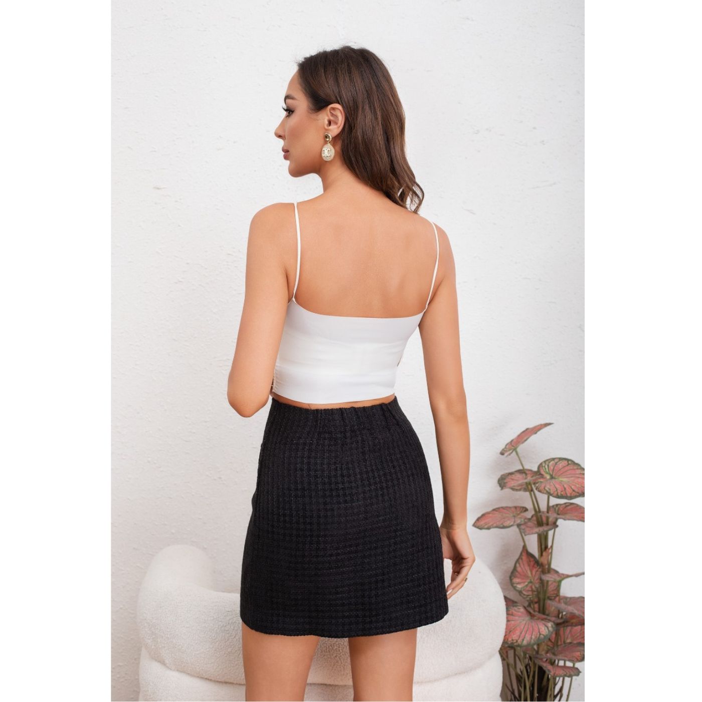MINI FALDA CORTA MUJER CASUAL TIRO ALTO TIPO TWEED 0119 - 4