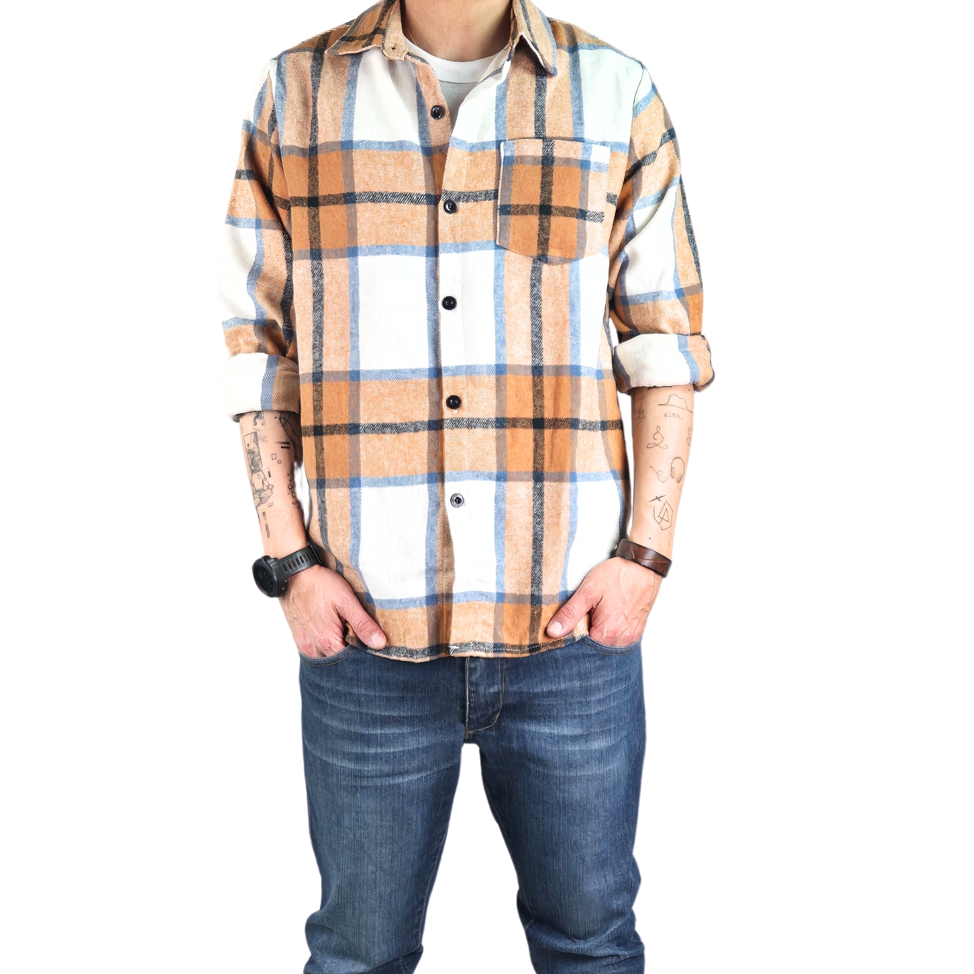 CAMISA ALGODON INVIERNO LENADORA A CUADROS HOMBRE 0033 Cafe XL