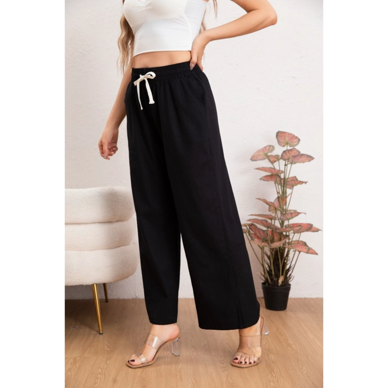 PANTALÓN MUJER CASUAL RECTO ALGODÓN TIPO LINO TIRO ALTO 7003 - 2