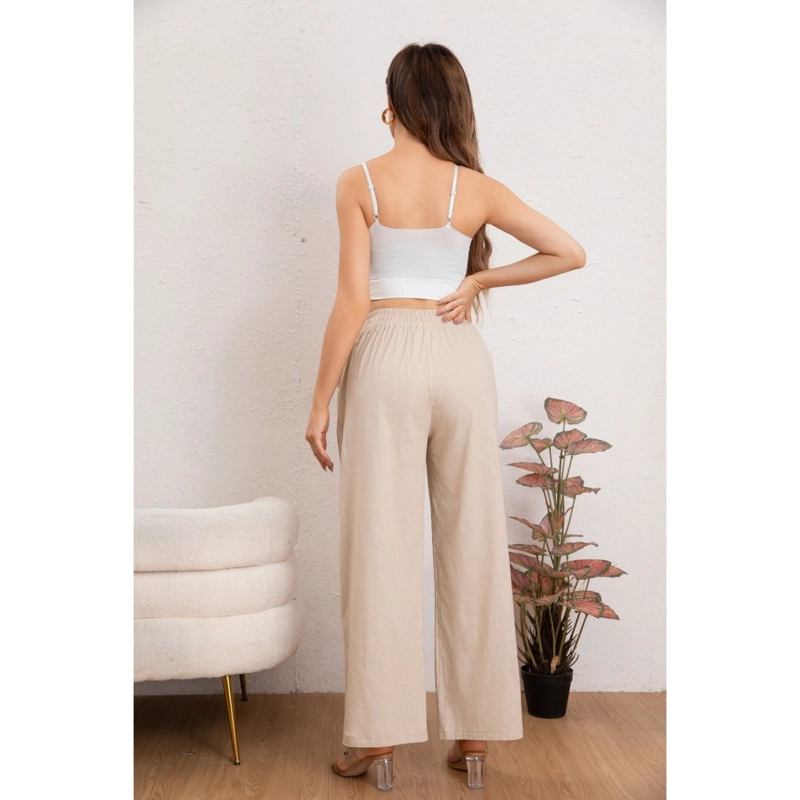 PANTALÓN MUJER CASUAL RECTO ALGODÓN TIPO LINO TIRO ALTO 7003 - 3