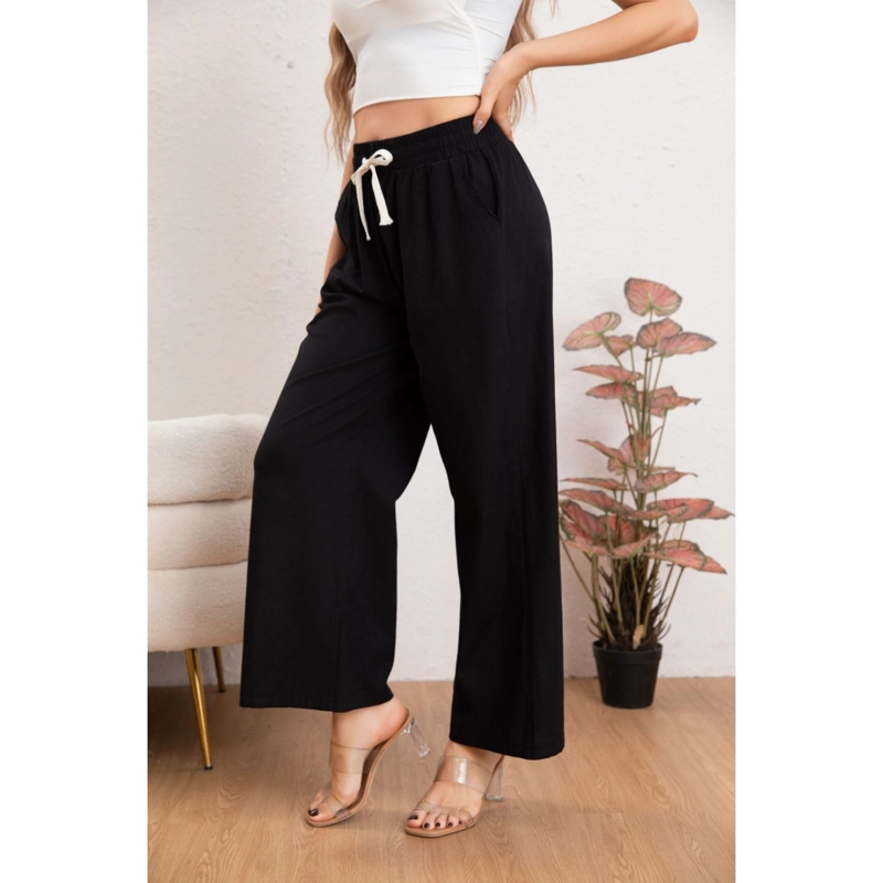 PANTALÓN MUJER CASUAL RECTO ALGODÓN TIPO LINO TIRO ALTO 7003 - 3