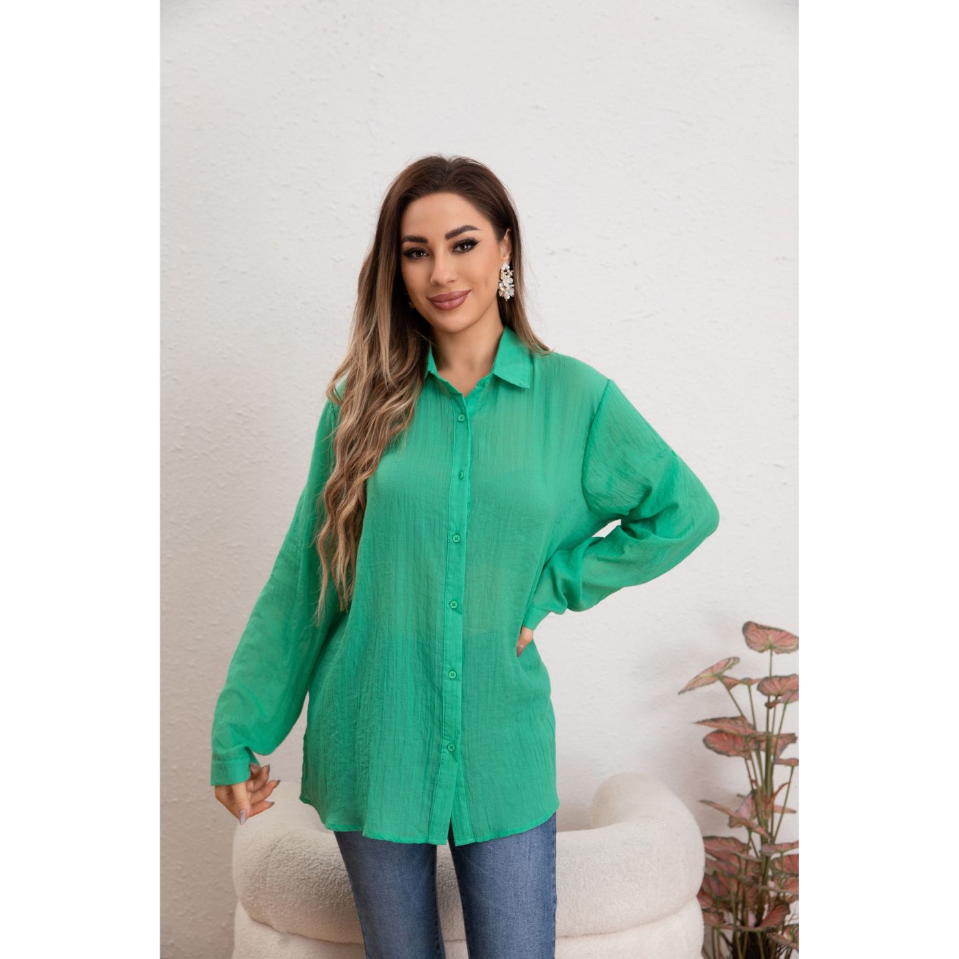 BLUSA MUJER TIPO LINO ALGODÓN MANGA LARGA PREMIUM LIVIANA BOTONES 8056 - 2