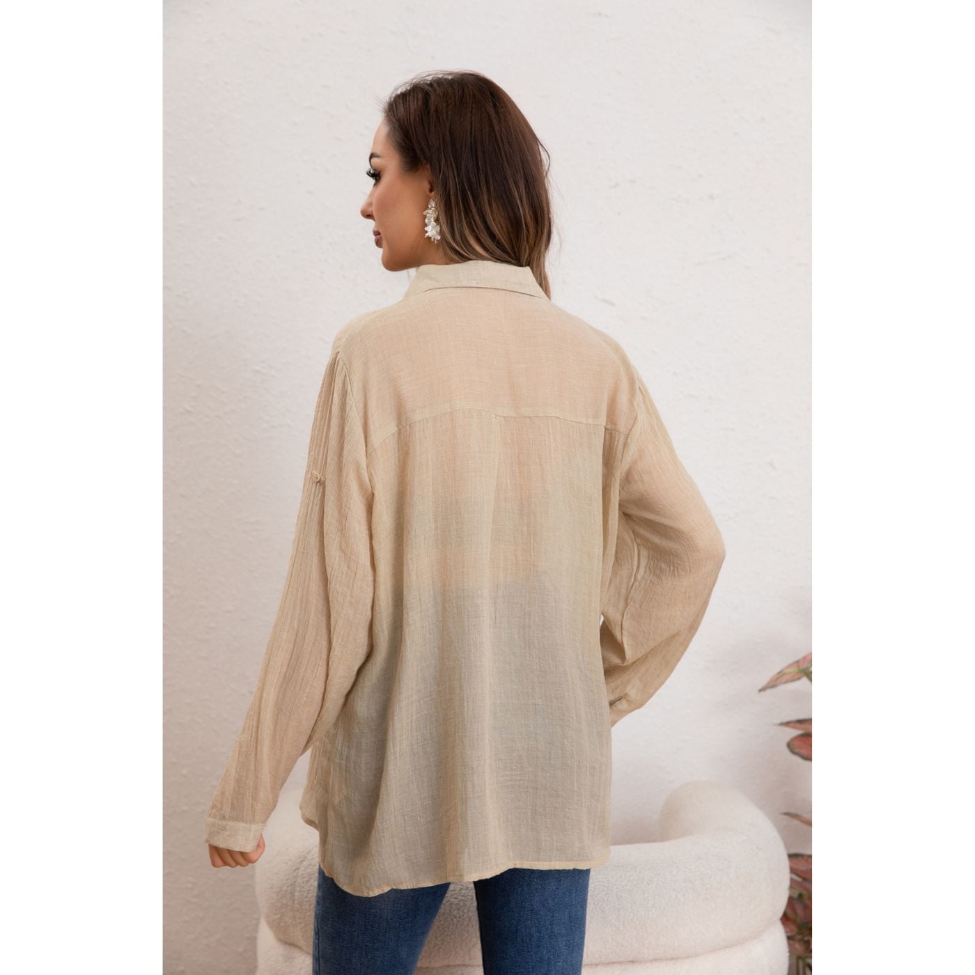 BLUSA MUJER TIPO LINO ALGODÓN MANGA LARGA PREMIUM LIVIANA BOTONES 8056 - 4
