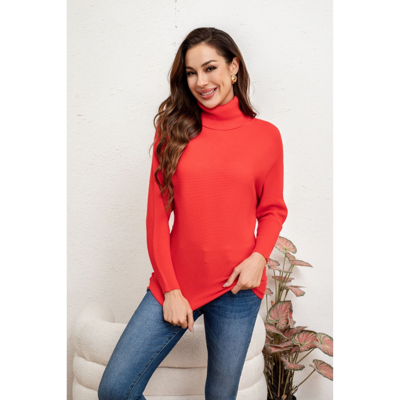 SWEATER MUJER CUELLO ALTO MANGA LARGA MURCIÉLAGO TEJIDO 5063 - 1