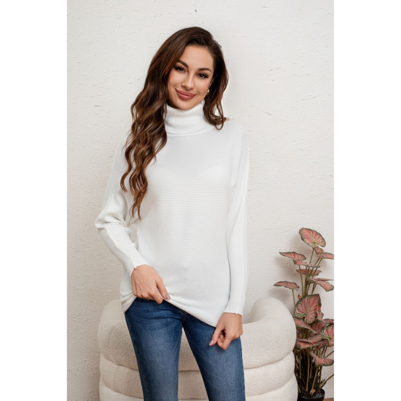 SWEATER MUJER CUELLO ALTO MANGA LARGA MURCIÉLAGO TEJIDO 5063 - 2