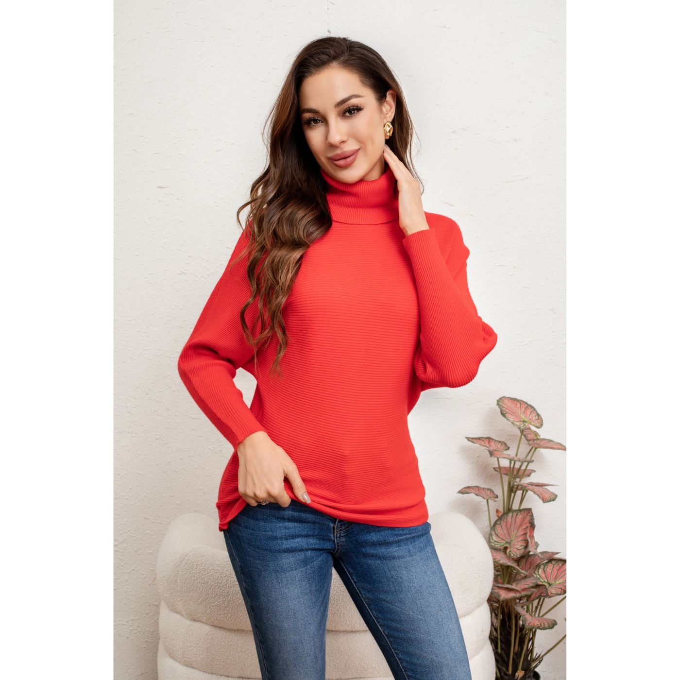 SWEATER MUJER CUELLO ALTO MANGA LARGA MURCIÉLAGO TEJIDO 5063 - 2